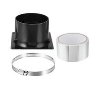 PATIKIL 4" Duct Connector Flange Set,1 Pcs ABS Dryer Vent Wall Plate Square to Round Straight Ducting Pipe with Hose Clamp Tape for Air Heating Cooling HVAC Ventilation, Black