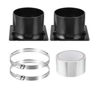 PATIKIL 4" Duct Connector Flange Set,2 Pcs ABS Dryer Vent Wall Plate Square to Round Straight Ducting Pipe with Hose Clamp Tape for Air Heating Cooling HVAC Ventilation, Black