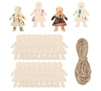 PATIKIL 4" Height Natural Wooden People Cutouts, 50Pcs Blank Female Shapes Unfinished Wood Hanging Ornaments & 6.6FT Jute Twine for DIY Crafts