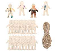 PATIKIL 4" Height Natural Wooden People Cutouts, 50Pcs Blank Male Shapes Unfinished Wood Hanging Ornaments & 6.6FT Jute Twine for DIY Crafts