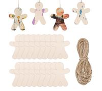 PATIKIL 4" Height Natural Wooden People Cutouts, 50Pcs Blank People Shapes Unfinished Wood with Holes Hanging Ornaments & 6.6FT Jute Twine for DIY Crafts