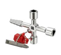 PATIKIL 4 in 1 Universal Utility Key, Pack of 1 Zinc Alloy 4 Way Water Meter Gas Valve Key Electrical Cabinet Wrench Key for Multifunctional Elevator Operator, Silver, Style F
