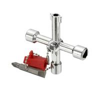 PATIKIL 4 in 1 Universal Utility Key, Zinc Alloy 4 Way Water Meter Gas Valve Key Electrical Cabinet Wrench Key with Screw Adapter for Multifunctional Elevator Operator, Silver, Style E