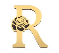 PATIKIL 4 Inch 3D Floral Acrylic Alphabet Mirror Wall Sticker with Rose Letter R Self-Adhesive Home Decor Letter Sign Art Sticker Decal for DIY Home Decoration Light Gold