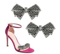 PATIKIL 4 Inch Decorative Shoe Clips, 2 Pcs Removable Bow Shoe Clip Flower Rhinestone Charms for Women Dress High Heels Accessories, Black/White