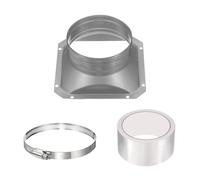 PATIKIL 4 Inch Duct Connector Flange, Galvanized Iron Straight Pipe Flange Square to Round Interface with Clamp for Air Heating Cooling Ventilation HVAC System, Silver