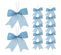PATIKIL 4 Inch Mini Burlap Bows for Crafts, 12 Pcs Handmade Bow Knot Natural Decorative Ornament Bow Pre-Tied Christmas Bowknot for Festival Holiday Party Supplies, Blue