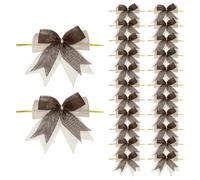 PATIKIL 4 Inch Mini Burlap Bows for Crafts, 24 Pcs Handmade Bow Knot Double Layer Ornament Bow Pre-Tied Bowknot for Festival Holiday Party Supplies, Beige/Brown
