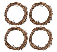 PATIKIL 4 Inch Rattan Wreath, 4 Pcs Christmas Round Natural Vine Branch Wreath Garland Floral Ring Hoop for Door Window Hanging Decorations, Brown