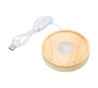PATIKIL 4 Inch Wooden LED Light Base, Wood Light Display Base Stand Lighting with Switch for 3D Crystal Glass Aroma Stone Art, Carving Style, Warm White Light