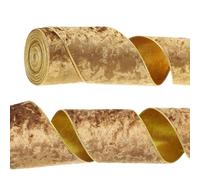 PATIKIL 4 Inch x 10 Yards Velvet Wired Ribbon, Velvety Gold Crushed Ribbons Single Faced Gift Wrapping Binding for Crafts Bow Wreaths Chrismas Tree Decorations, Gold