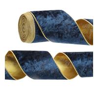 PATIKIL 4 Inch x 10 Yards Velvet Wired Ribbon, Velvety Gold Crushed Ribbons Single Faced Gift Wrapping Binding for Crafts Bow Wreaths Chrismas Tree Decorations, Navy Blue