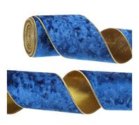 PATIKIL 4 Inch x 10 Yards Velvet Wired Ribbon, Velvety Gold Crushed Ribbons Single Faced Gift Wrapping Binding for Crafts Bow Wreaths Chrismas Tree Decorations, Deep Blue