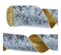 PATIKIL 4 Inch x 10 Yards Velvet Wired Ribbon, Velvety Gold Crushed Ribbons Single Faced Gift Wrapping Binding for Crafts Bow Wreaths Chrismas Tree Decorations, Gray Blue
