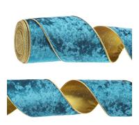 PATIKIL 4 Inch x 10 Yards Velvet Wired Ribbon, Velvety Gold Crushed Ribbons Single Faced Gift Wrapping Binding for Crafts Bow Wreaths Chrismas Tree Decorations, Bright Blue