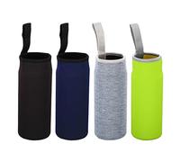 PATIKIL 4 Pack 65mmx180mm Water Bottle Sleeve,Black,Navy Blue,Green,Gray | Neoprene Insulated Bottle Bag Holder Carrier Pouch with Finger Strap