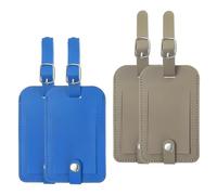 PATIKIL 4 Pack Luggage Bag Tags, PU Leather Suitcase Name Tags with Snap Travel Label Luggage Identifier Privacy Protection Travel Accessories, Blue Grey