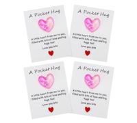 PATIKIL 4 Pack Pocket Hug Heart with Greeting Card, Pocket Hug Token Love Cards Cute A Little Resin Heart Shape Bulk for Friends Long Distance Relationship Gifts, Hot Pink