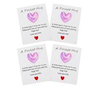 PATIKIL 4 Pack Pocket Hug Heart with Greeting Card, Pocket Hug Token Love Cards Cute A Little Resin Heart Shape Bulk for Friends Long Distance Relationship Gifts, Purple Pink