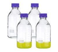 PATIKIL 4 Pack Reagent Media Storage Bottles, 1000ml Borosilicate Glass Graduated Round Bottles with GL45 Blue Screw Cap for Lab Water Reagent Liquids, Clear