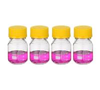 PATIKIL 4 Pack Reagent Media Storage Bottles, 100ml Borosilicate Glass Graduated Round Bottles with GL32 Yellow Screw Cap for Lab Water Reagent Liquids, Clear