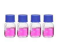 PATIKIL 4 Pack Reagent Media Storage Bottles, 25ml Borosilicate Glass Graduated Round Bottles with GL32 Blue Screw Cap for Lab Water Reagent Liquids, Clear