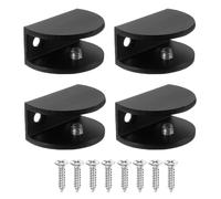 PATIKIL 4 Pcs Adjustable Frameless Glass Shelf Bracket, 10-12 mm Shower Glass Clamp Clip Wall Mounted Zinc Alloy Clamp Holder Half Round for Wall Wood Shower Acrylic Shelf Brushed, Black