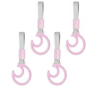 PATIKIL 4 Pcs Car Handle Ring, Moon Shaped Car Handle Strap Bumper Warning Ring Drift Charm Accessory for Bus Interior Exterior Decoration Bicycle Train, Pink White Band
