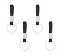 PATIKIL 4 Pcs Heart Shaped Car Handle Straps, Car Hanging Accessories Bumper Warning Ring Drift Charm for Auto Bus Decor Interior Exterior Decoration, White (Black Strap)