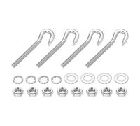 PATIKIL 4 Pcs M10 x 78mm Hook Bolt, 120mm Length Stainless Steel Lifting Shoulder Eye Bolts with Double Nuts and Flat Washer Spring Washer for Indoor Outdoor