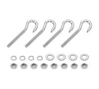 PATIKIL 4 Pcs M5 x 37mm Hook Bolt, 60mm Length Stainless Steel Lifting Shoulder Eye Bolts with Double Nuts and Flat Washer Spring Washer for Indoor Outdoor