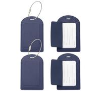 PATIKIL 4 Pcs Suitcase Tags, Blue Leather Luggage Name Tags Travel Accessories Airplane Travel Essentials for Flying Hotel Check in Luggage Bags Men Women, Sideways Flip