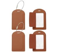 PATIKIL 4 Pcs Suitcase Tags, Brown Leather Luggage Name Tags Travel Accessories Airplane Travel Essentials for Flying Hotel Check in Luggage Bags Men Women, Sideways Flip