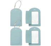 PATIKIL 4 Pcs Suitcase Tags, Light Blue Leather Luggage Name Tags Travel Accessories Airplane Travel Essentials for Flying Hotel Check in Luggage Bags Men Women, Sideways Flip