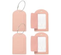 PATIKIL 4 Pcs Suitcase Tags, Pink Leather Luggage Name Tags Travel Accessories Airplane Travel Essentials for Flying Hotel Check in Luggage Bags Men Women, Sideways Flip