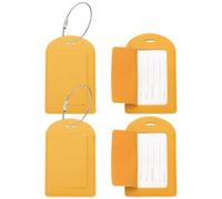 PATIKIL 4 Pcs Suitcase Tags, Yellow Leather Luggage Name Tags Travel Accessories Airplane Travel Essentials for Flying Hotel Check in Luggage Bags Men Women, Sideways Flip