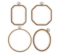 PATIKIL 4 Pieces Embroidery Hoops Set Imitated Wood Frame Circle Oval Rectangular Octagonal Cross Stitch Hoop Ring for Embroidery Art Craft Handy Sewing Decor