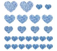 PATIKIL 4 Sizes Heart Rhinestone Patches, 26 Pcs Heart Shape Iron on Applique Patches Rhinestone Applique Glitter Crystal Patches Sewing for Shoes Clothes Pants Bags, Blue