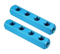PATIKIL 4 Way 7 Port Air Manifold, 2 Pack G1/4 Inch Aluminum Air Hose Inline Manifold Block Splitter Pneumatic Air Hose Fitting, Blue