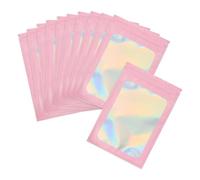PATIKIL 4 x 6 Inch Holographic Packaging Bags, 50 Pcs Clear Window Resealable Food Storage Smell Proof Foil Pouch Bag for Small Business Party Favor Candy Jewelry, Pink