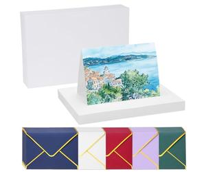PATIKIL 40 Sets Pure Cotton Watercolor Cards 140lb/300 GSM Postcards with Multicolor Envelopes for Art Painting Creative Thank Notes, 5x7 Inch Foldable Size(White Box)
