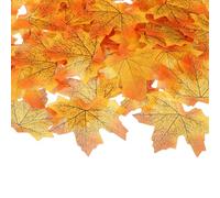 PATIKIL 400Pcs Fall Leaves 8.4cm Colored Mixed Fake Leaves Artificial Maple Leaf Decorations for Halloween Thanksgiving Day Wedding Party Craft Prop Holiday, Bright Yellow