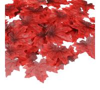 PATIKIL 400Pcs Fall Leaves 8.4cm Colored Mixed Fake Leaves Artificial Maple Leaf Decorations for Halloween Thanksgiving Day Wedding Party Craft Prop Holiday, Dark Red