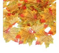 PATIKIL 400Pcs Fall Leaves 8.4cm Colored Mixed Fake Leaves Artificial Maple Leaf Decorations for Halloween Thanksgiving Day Wedding Party Craft Prop Holiday, Yellow Green
