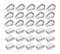 PATIKIL 40Pcs M5 304 Stainless Steel Wire Rope Kit, Wire Rope Cable Clip Clamp, Tube Thimble and Crimping Loop for 3/16 Inch Wire Rope Cable Thimbles, Silver