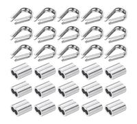 PATIKIL 40Pcs M6 304 Stainless Steel Wire Rope Kit, Wire Rope Cable Clip Clamp, Tube Thimble and Crimping Loop for 1/4 Inch Wire Rope Cable Thimbles, Silver