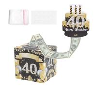 PATIKIL 40th Birthday Money Box for Cash Gift, Birthday Money Pull Box with 100pcs Transparent Bags for Birthday Surprise Card Party Decorations Women Girl Men Boy Best Friend, Black Gold