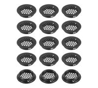 PATIKIL 43mm Circular Air Vents, 15 Pcs Round Mesh Hole Flat Soffit Vents Stainless Steel Dual Panel Round Mesh Hole Louver for Bathroom Kitchen Wardrobes Shoe Sundry Cabinets, Black