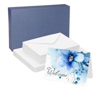 PATIKIL 45 Sets Pure Cotton Watercolor Cards 140lb/300 GSM Postcards Rounded Corners with Envelopes for Art Painting Creative Thank Notes, 5x7 Inch Foldable Size(Blue Box)