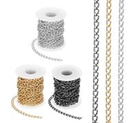 PATIKIL 49.2Ft Aluminium Curb Chains Twisted Links, 3 Rolls 9x6mm Curb Chain Spool Jewelry Making Chains Craft Chain for Necklace Bracelet Earring, Gold/Silver/Black